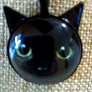Black cat with ears Cabochon Necklace